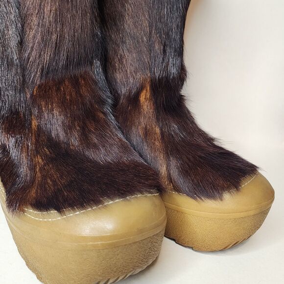 Vintage 70s Berna Italy Mink Fur Platform Boots Sherpa Lined Ski Snow Winter - Picture 3 of 10